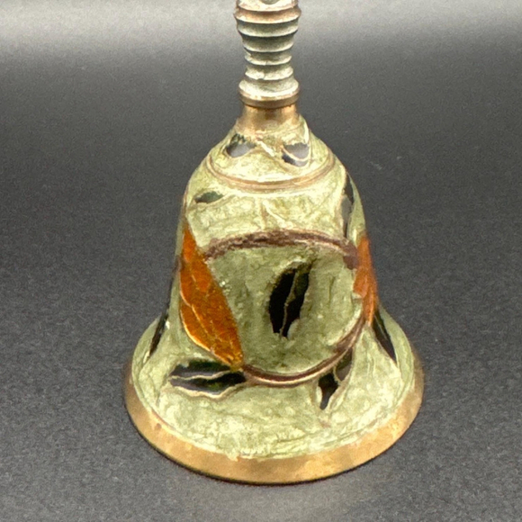 Vintage Brass Bell by Commodore | 7.5” Floral Cloisonné-Style Hand Bell - Picture 2 of 4